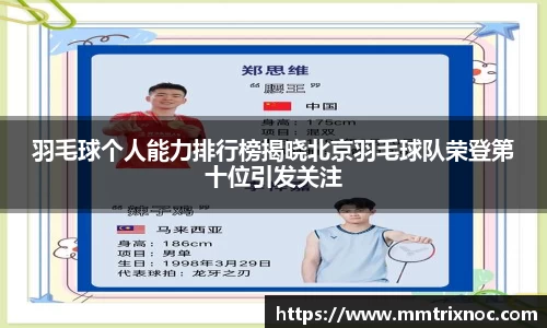 羽毛球个人能力排行榜揭晓北京羽毛球队荣登第十位引发关注